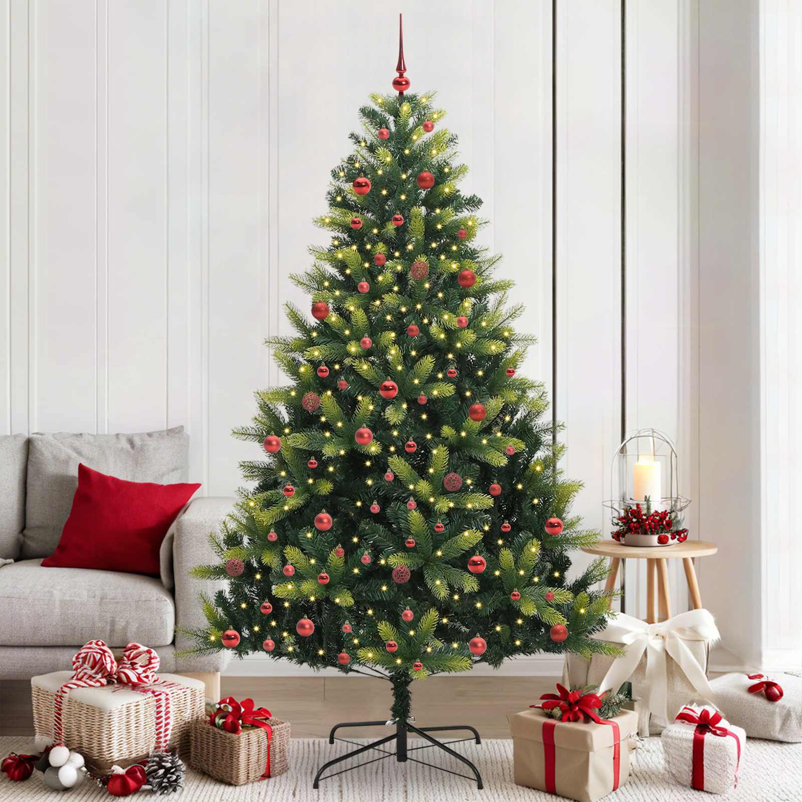 Kunstkerstboom met scharnier 300 LEDs Groen 210 cm PVC en PE