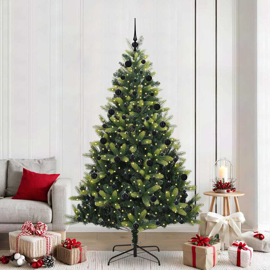 Kunstkerstboom met scharnier 300 LEDs Groen 210 cm PVC en PE