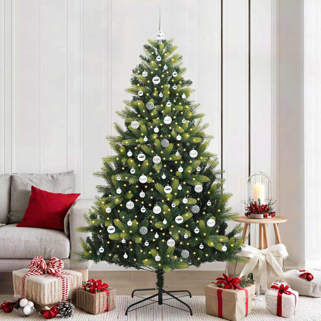Kunstkerstboom met scharnier 300 LEDs Groen 210 cm PVC en PE – afbeelding 1