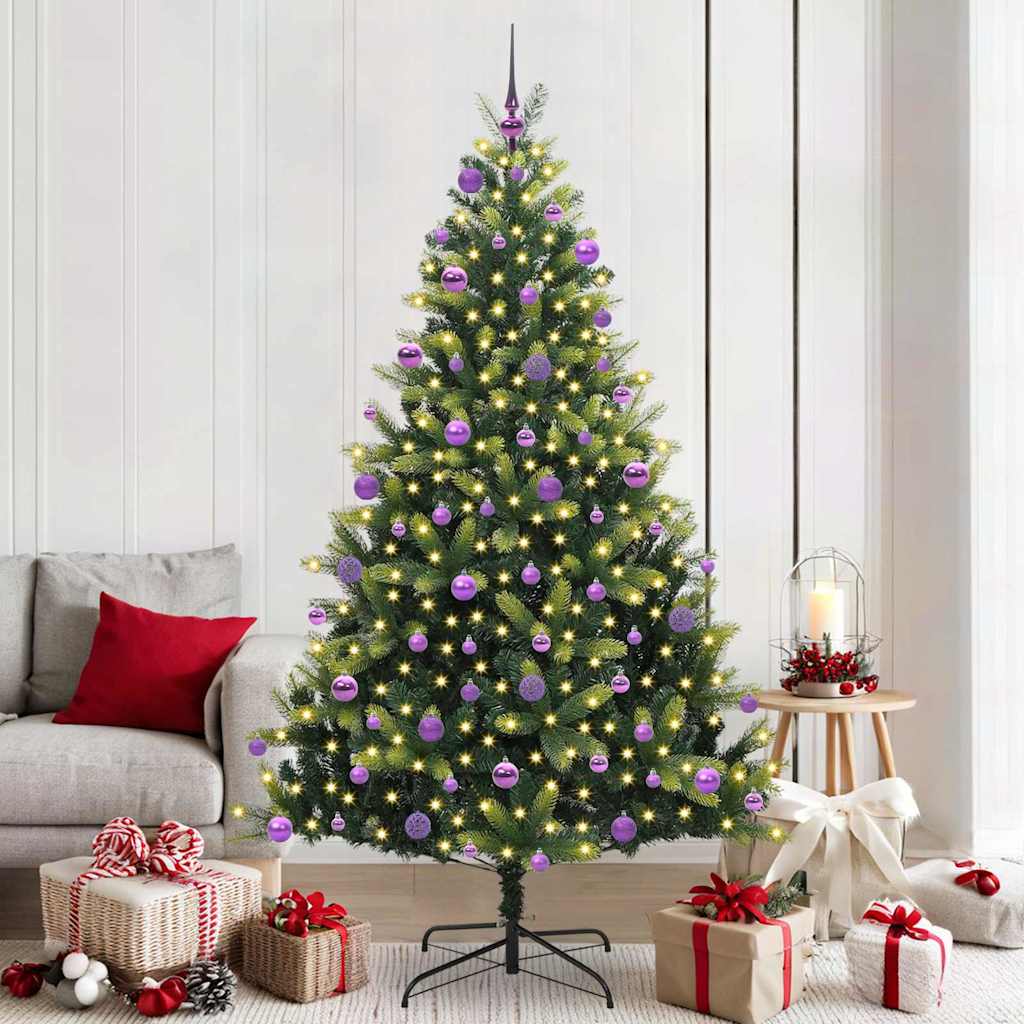Kunstkerstboom met scharnier 300 LEDs Groen 210 cm PVC en PE – afbeelding 1
