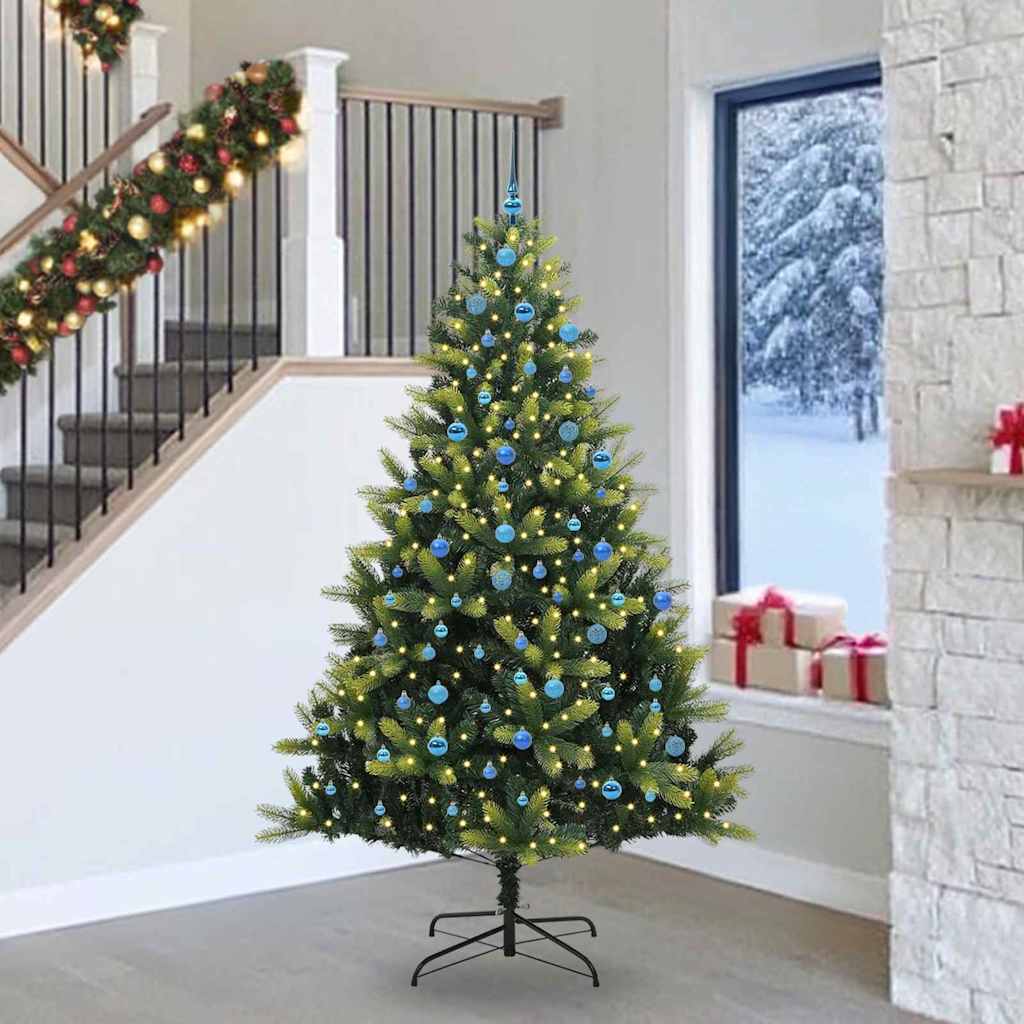 Kunstkerstboom met scharnier 300 LEDs Groen 240 cm PVC en PE
