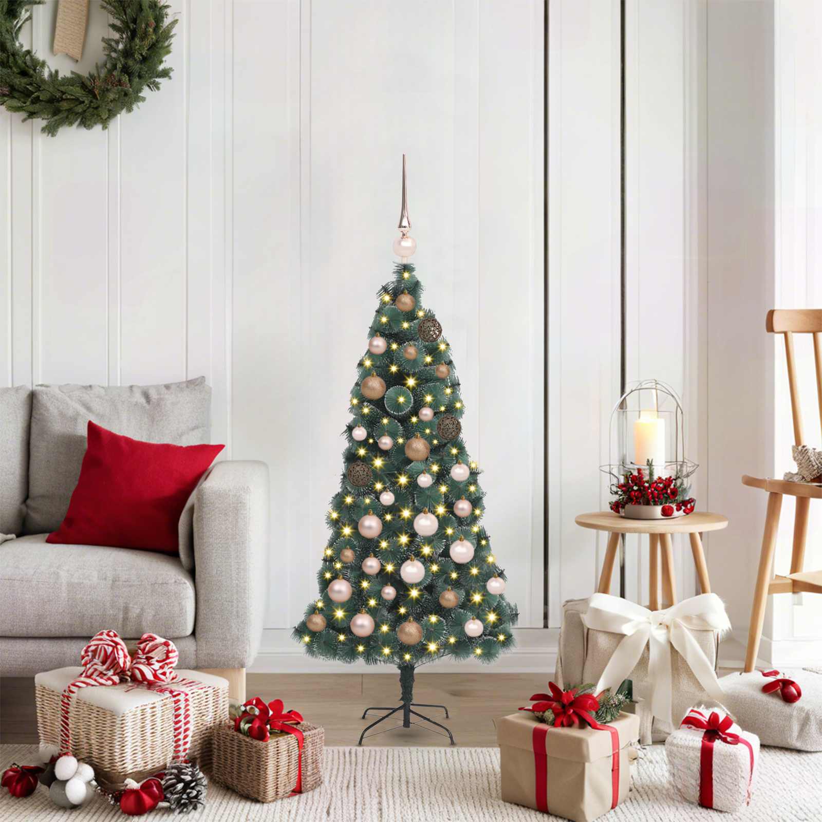 Kunstmatige Vorstverlichte Kerstboom met Bal Set Groen 120 cm