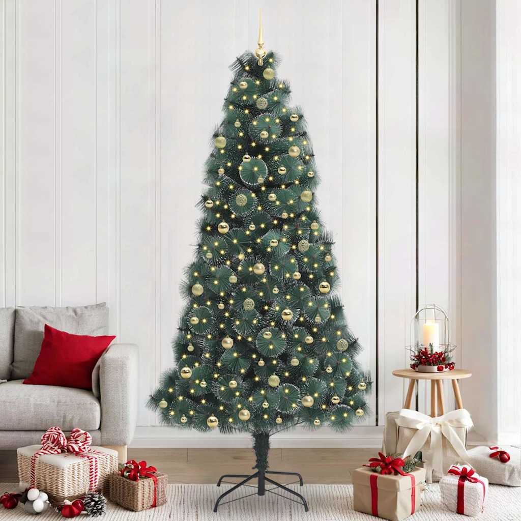 Kunstkerstboom met verlichting en ballenset Groen 240 cm PET – afbeelding 1