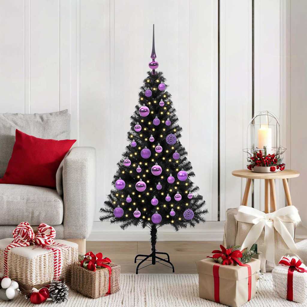 Kerstboom met 150 LED met standaard Zwart 120 cm PVC – afbeelding 1