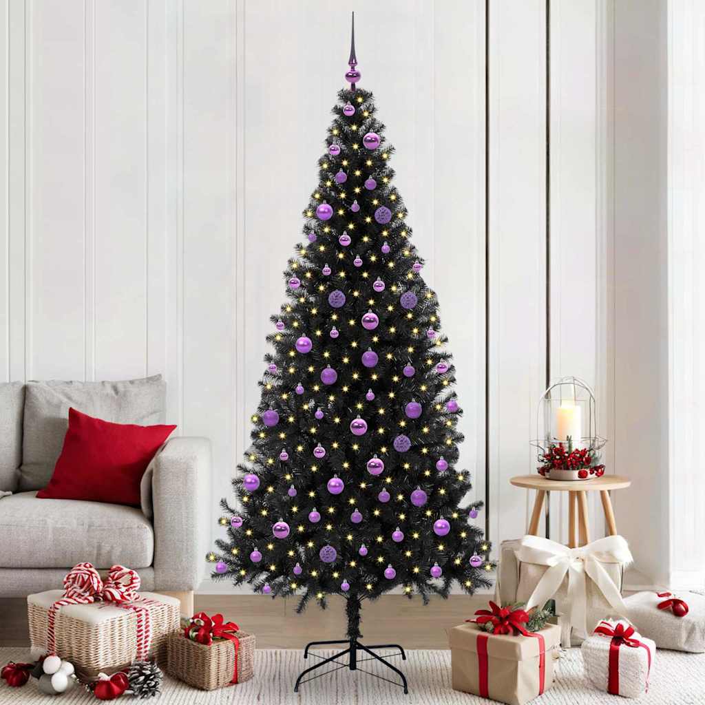 Kerstboom met 300 LED met standaard Zwart 210 cm PVC – afbeelding 1