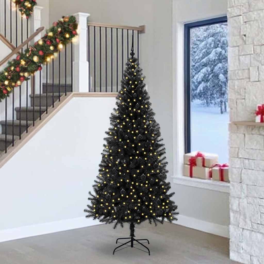 Kerstboom met 300 LED met standaard Zwart 240 cm PVC