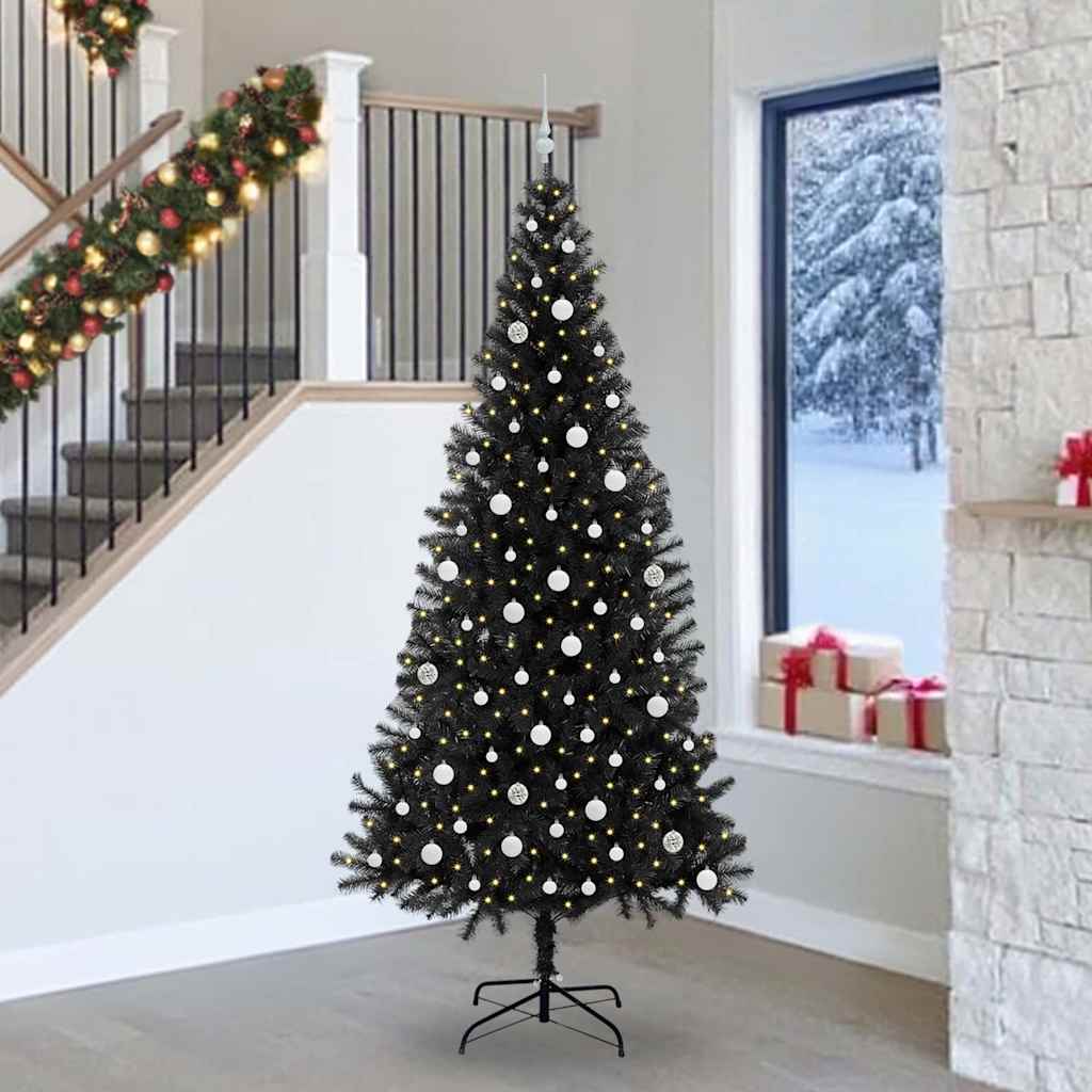 Kerstboom met 300 LED met standaard Zwart 240 cm PVC