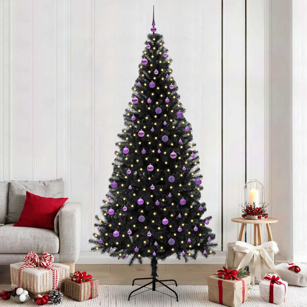 Kerstboom met 300 LED met standaard Zwart 240 cm PVC