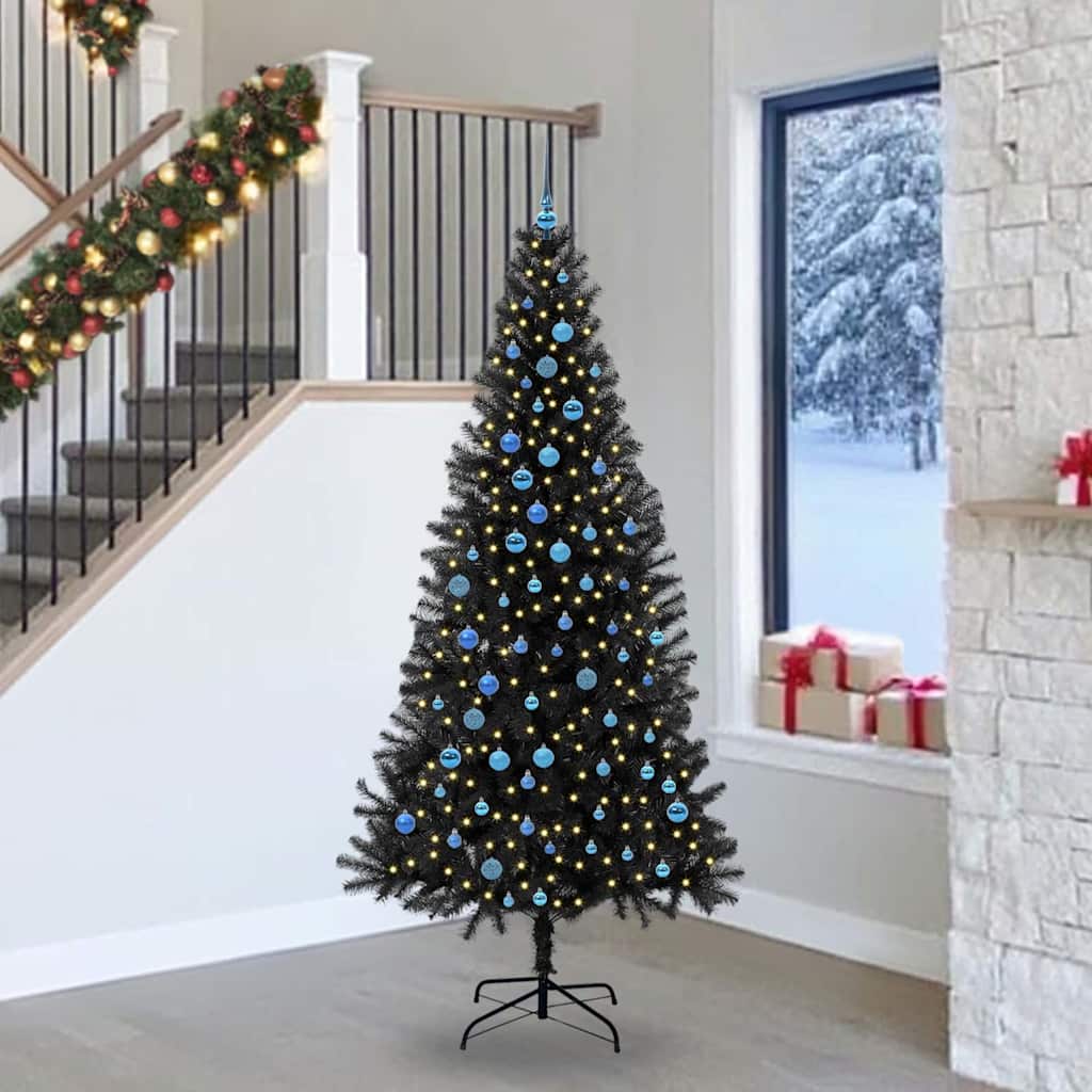 Kerstboom met 300 LED met standaard Zwart 240 cm PVC