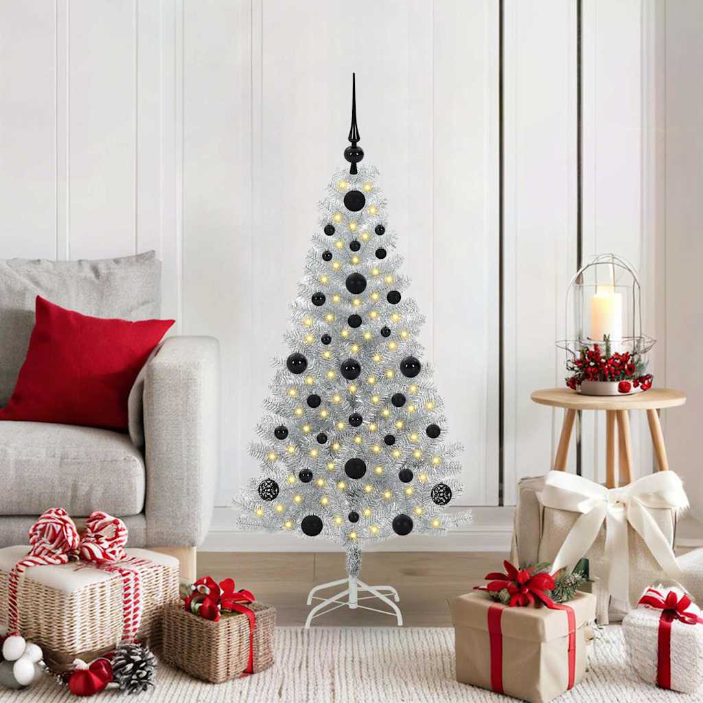 Kerstboom met 150 LED met standaard Zilver 120 cm PET