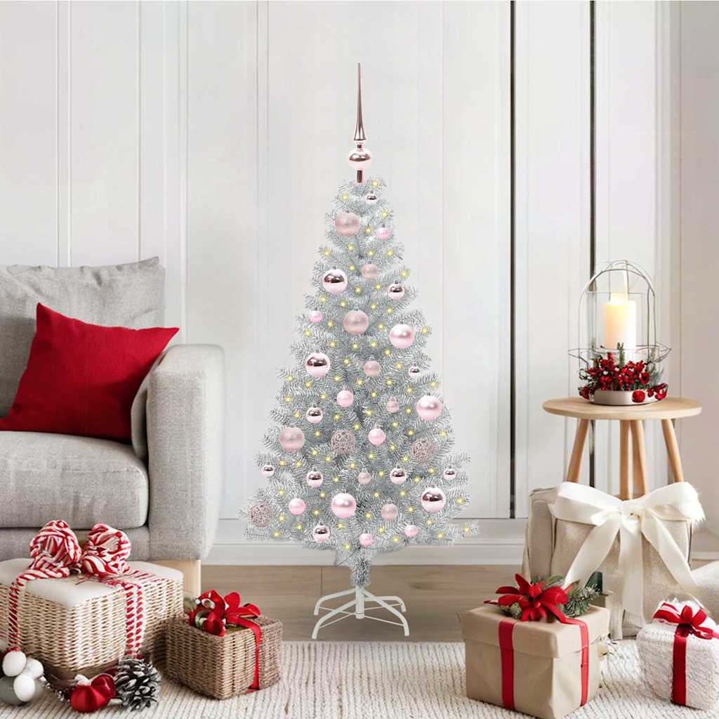 Kerstboom met 150 LED met standaard Zilver 120 cm PET
