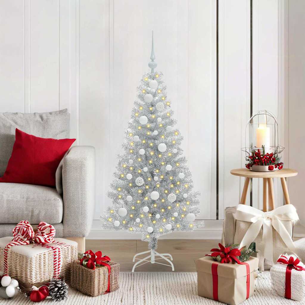 Kerstboom met 150 LED met standaard Zilver 120 cm PET