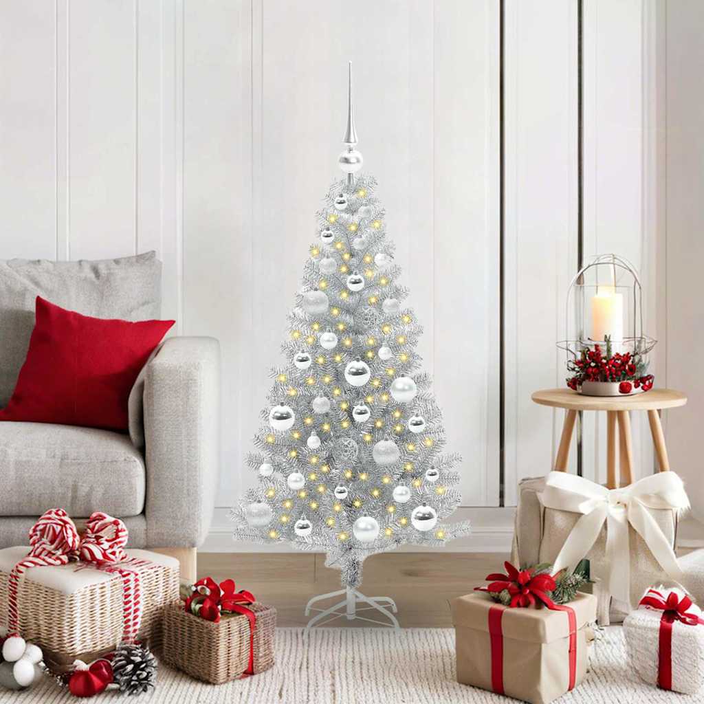 Kerstboom met 150 LED met standaard Zilver 120 cm PET