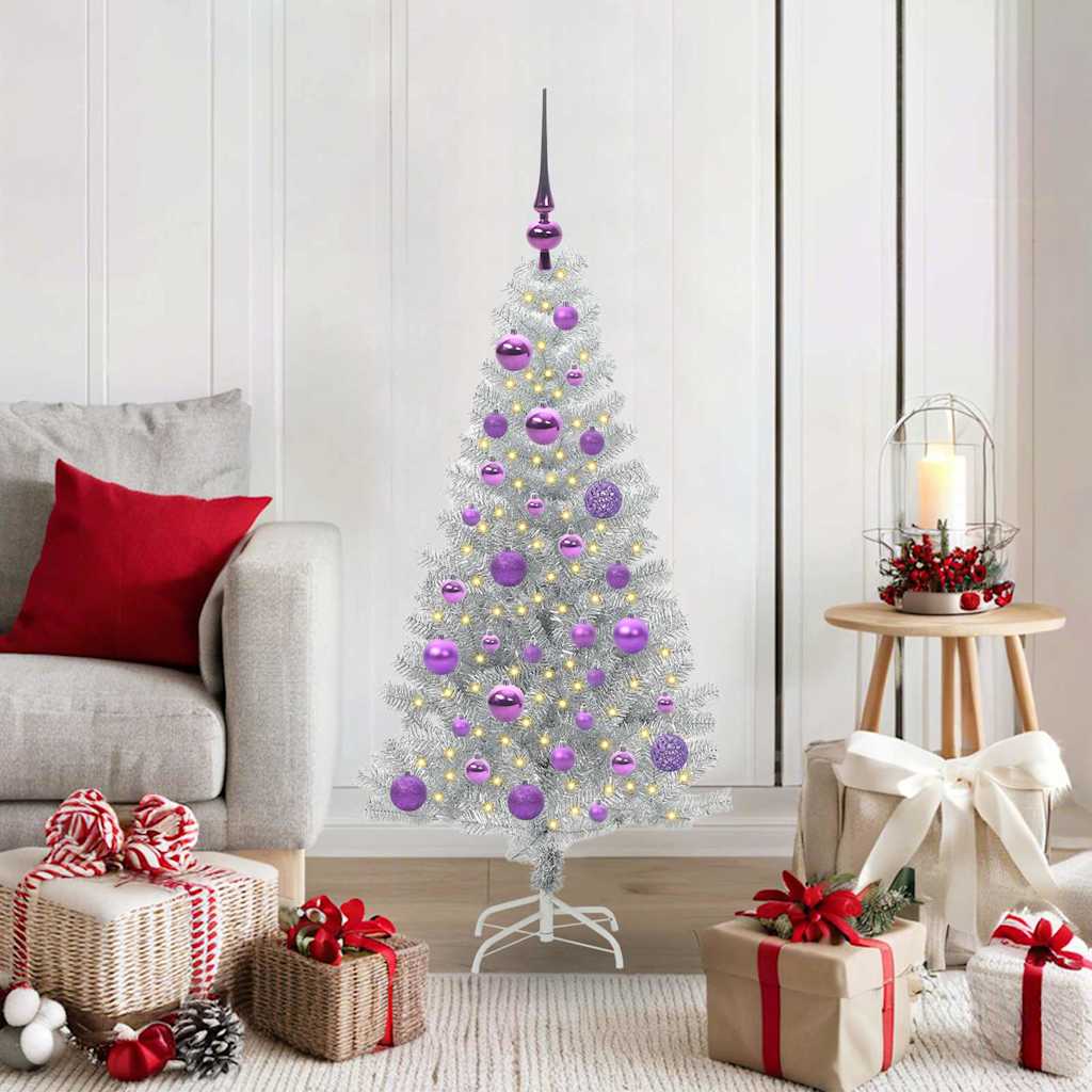 Kerstboom met 150 LED met standaard Zilver 120 cm PET