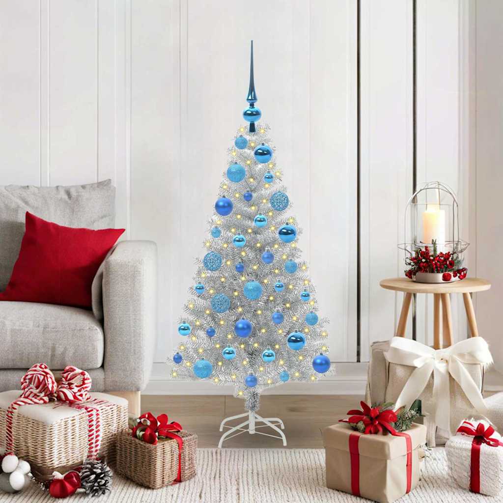 Kerstboom met 150 LED met standaard Zilver 120 cm PET