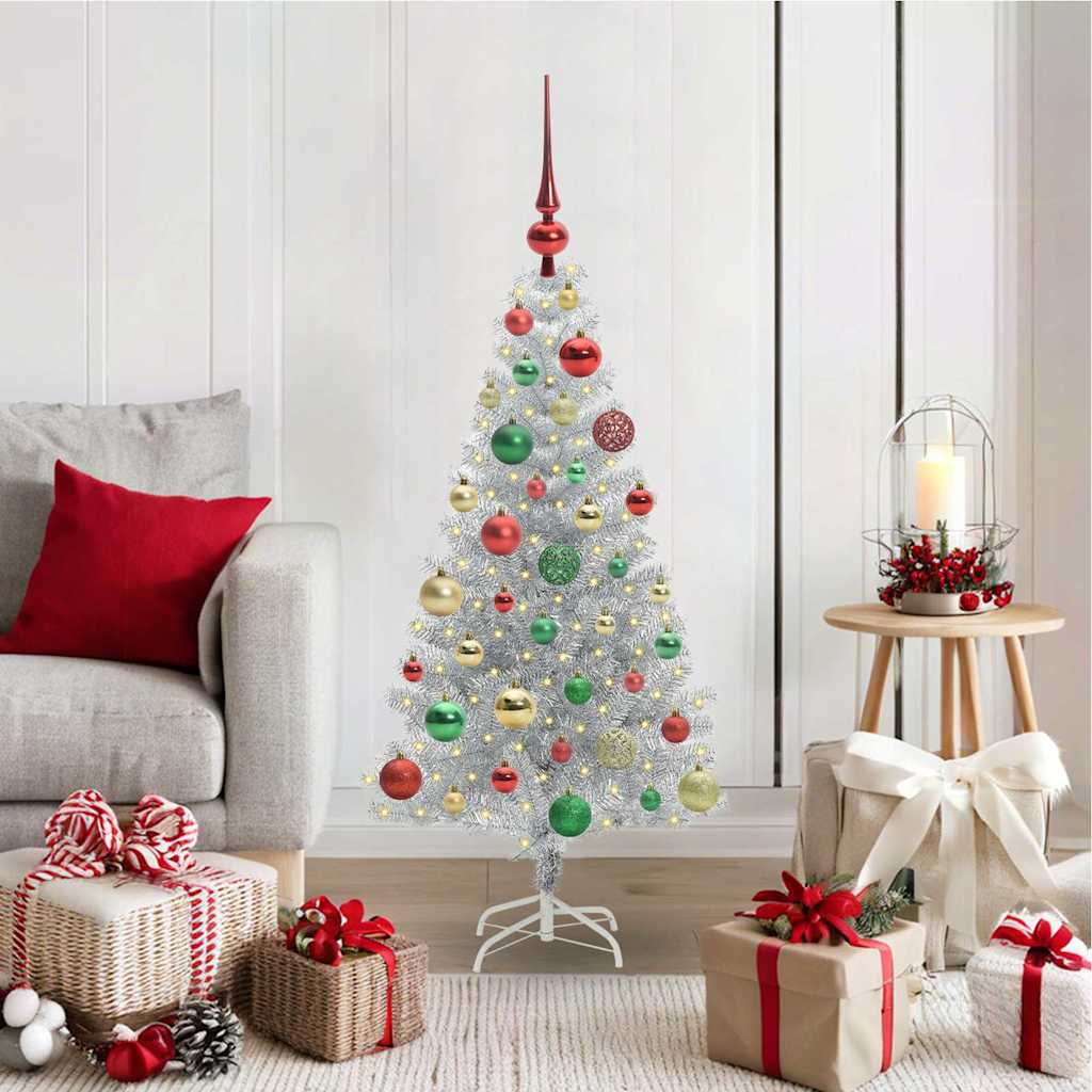 Kerstboom met 150 LED met standaard Zilver 120 cm PET