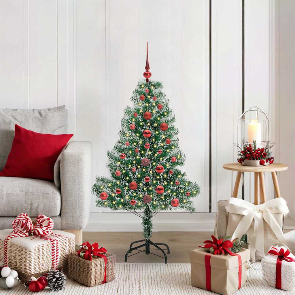 Kunstmatige Kerstboom Sneeuw Gevlochten met LED Licht 120 cm