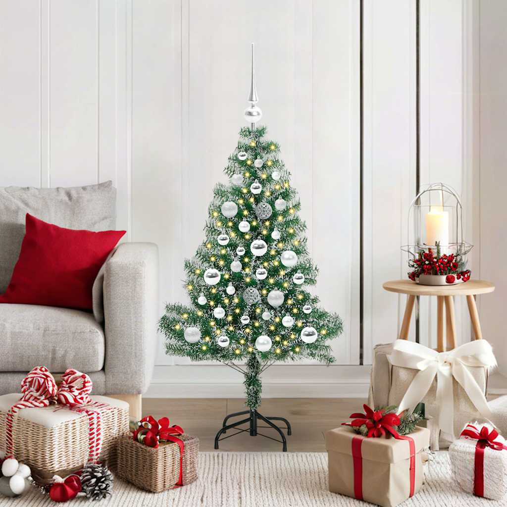 Kunstmatige Kerstboom Sneeuw Gevlochten met LED Licht 120 cm