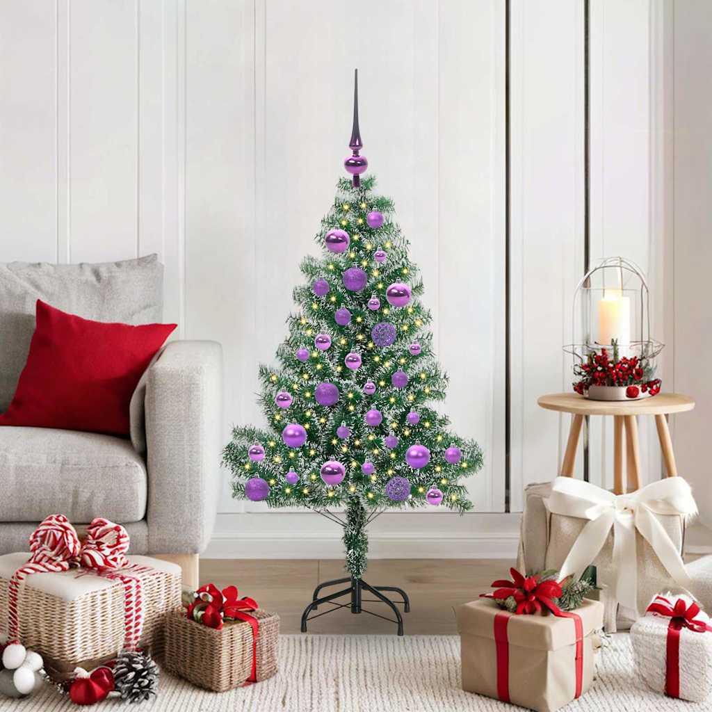 Kunstmatige Kerstboom Sneeuw Gevlochten met LED Licht 120 cm