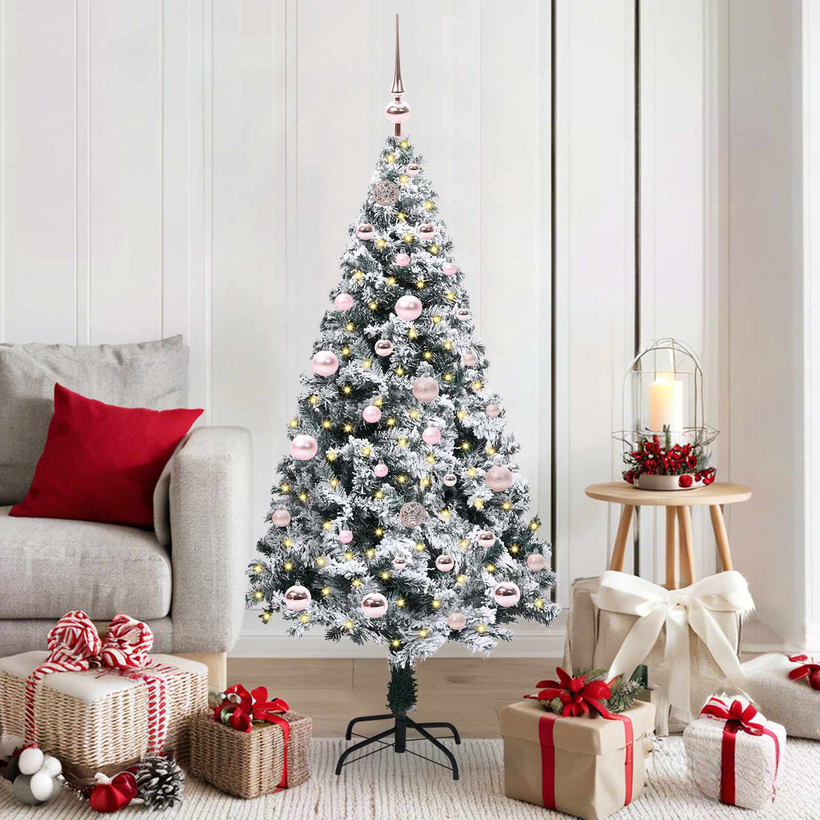 Kunstkerstboom met 150 LED Wit 150 cm PVC en Staal en Kunststof