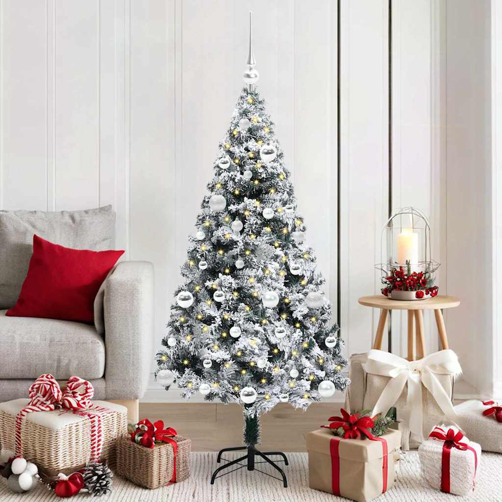 Kunstkerstboom met 150 LED Wit 150 cm PVC en Staal en Kunststof