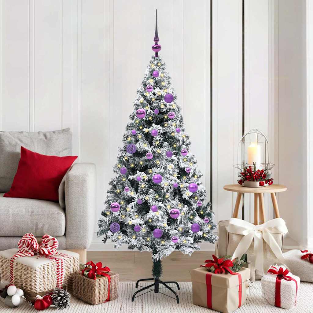 Kunstkerstboom met 150 LED Wit 150 cm PVC en Staal en Kunststof