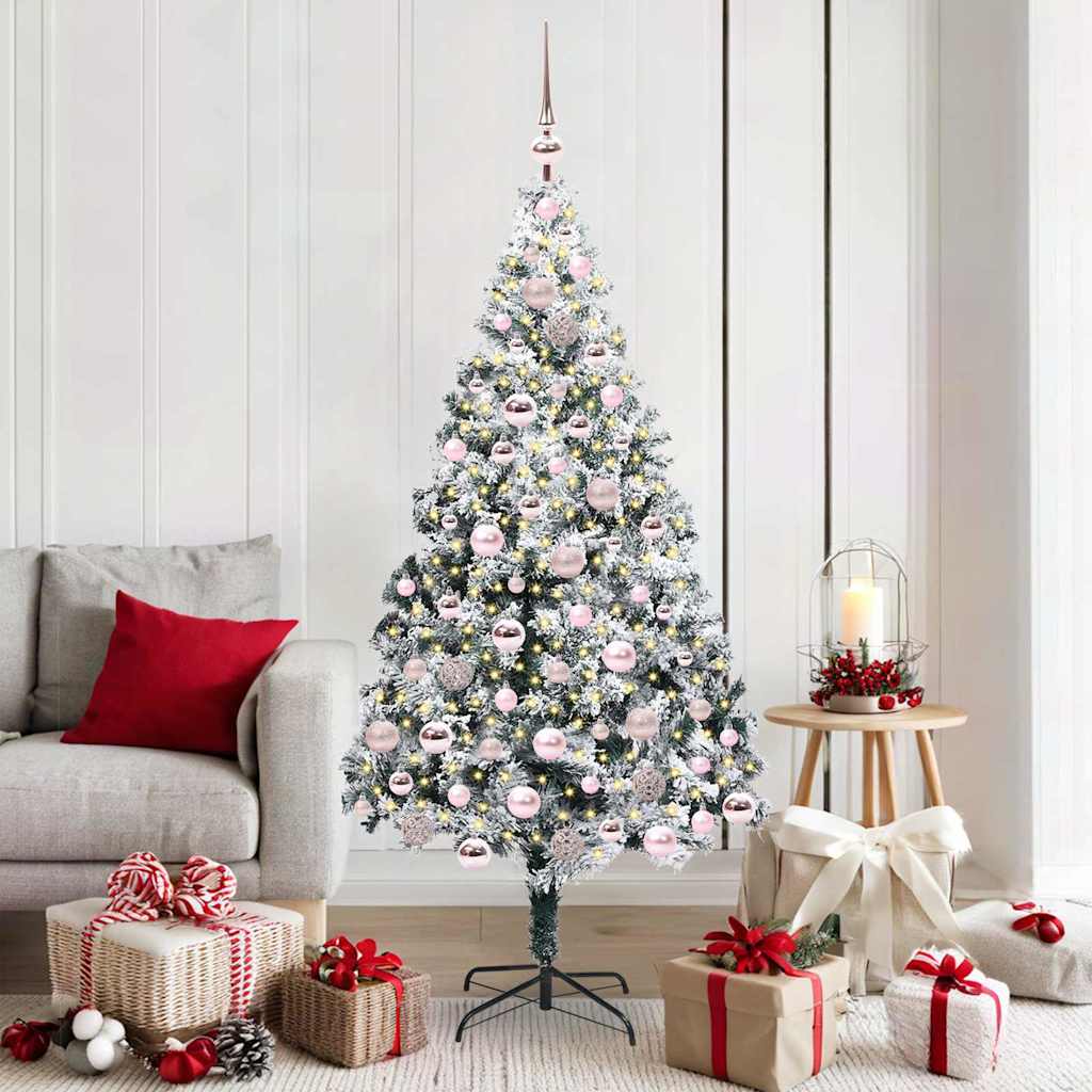 Kunstkerstboom met 300 LED Wit 180 cm PVC en Staal en Kunststof
