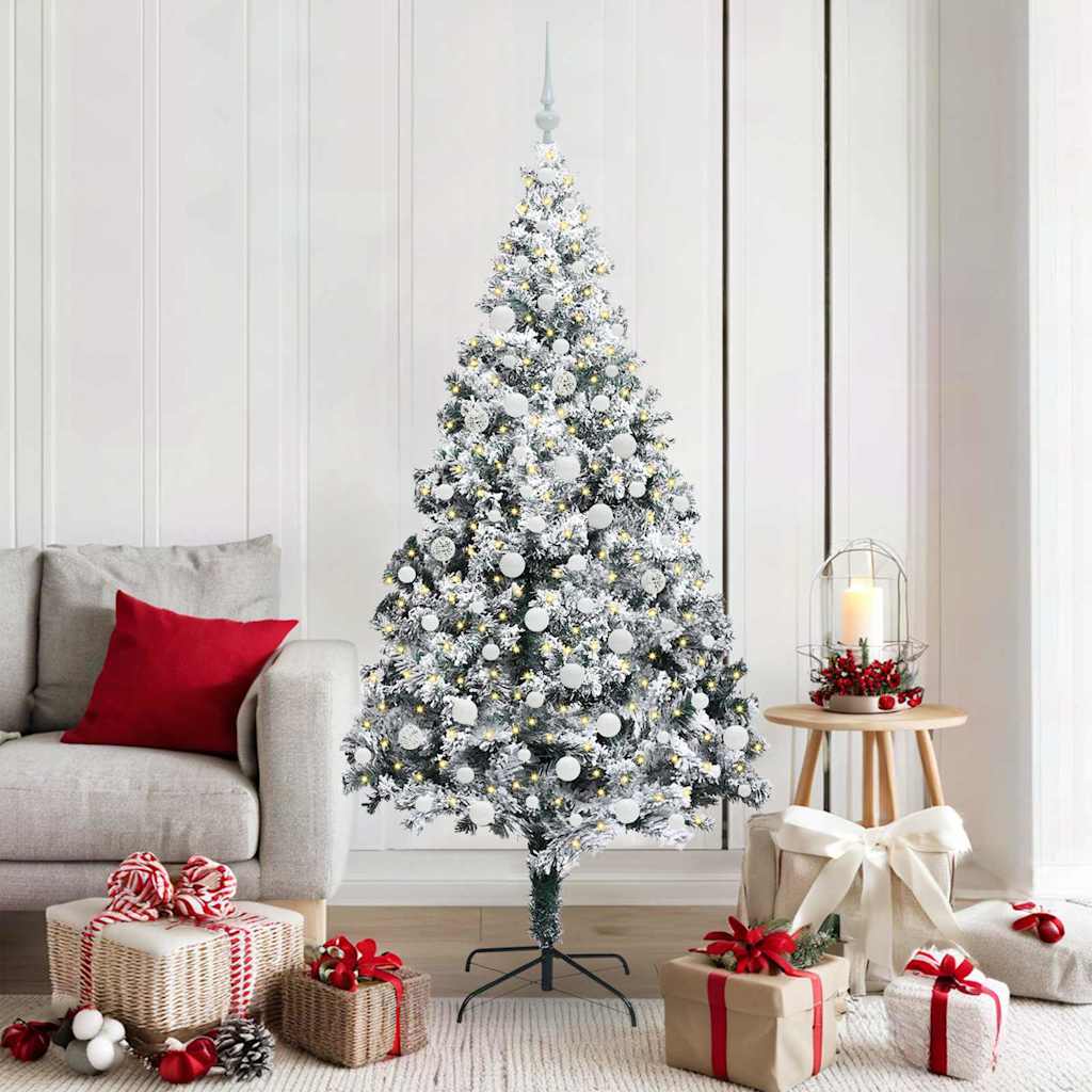 Kunstkerstboom met 300 LED Wit 180 cm PVC en Staal en Kunststof