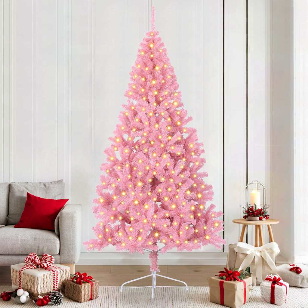 Kunstmatig Voorverlicht Kerstboom met 300 LED Roze 210 cm PVC – afbeelding 1