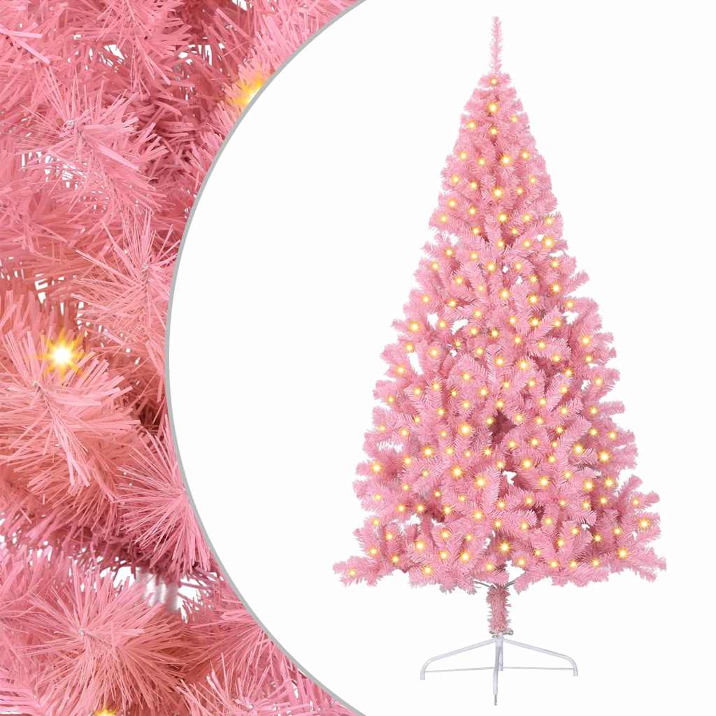 Kunstmatig Voorverlicht Kerstboom met 300 LED Roze 210 cm PVC – afbeelding 2
