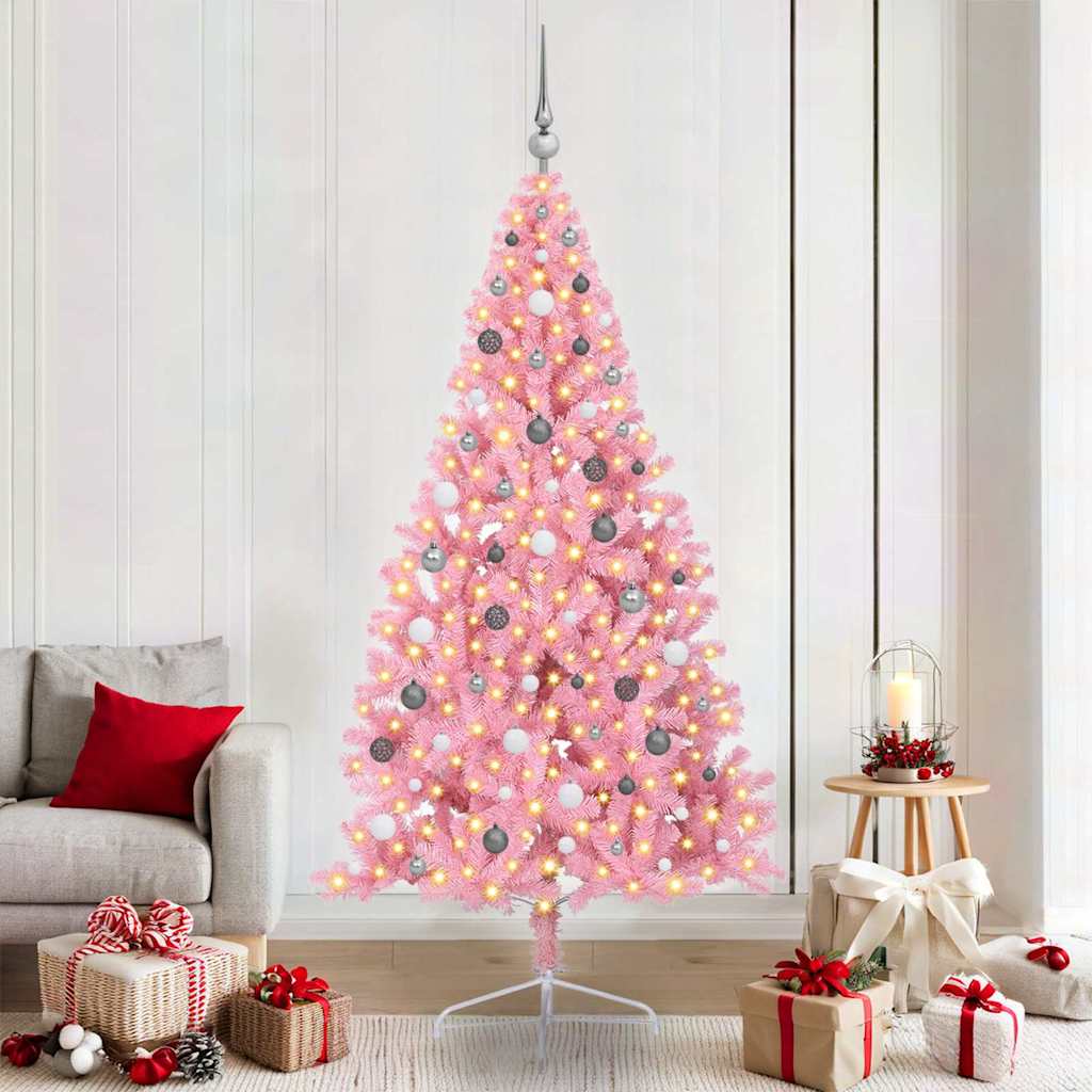 Kunstmatig Voorverlicht Kerstboom met 300 LED Roze 210 cm PVC – afbeelding 1