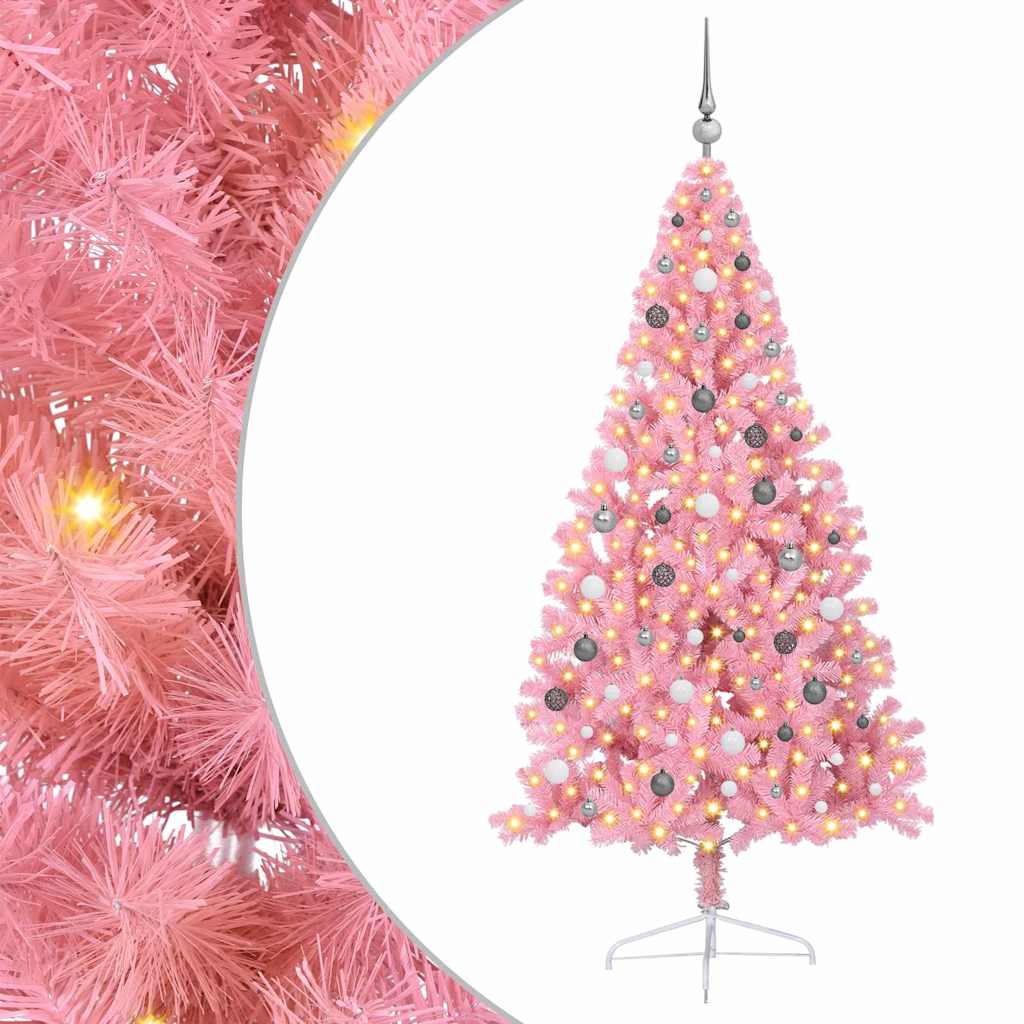 Kunstmatig Voorverlicht Kerstboom met 300 LED Roze 210 cm PVC – afbeelding 2