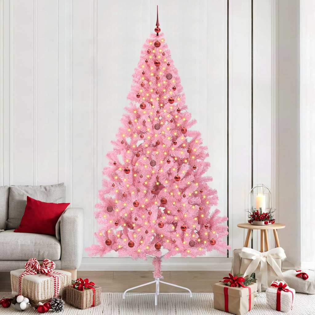 Kunstmatig Voorverlicht Kerstboom met 300 LED Roze 240 cm PVC – afbeelding 1