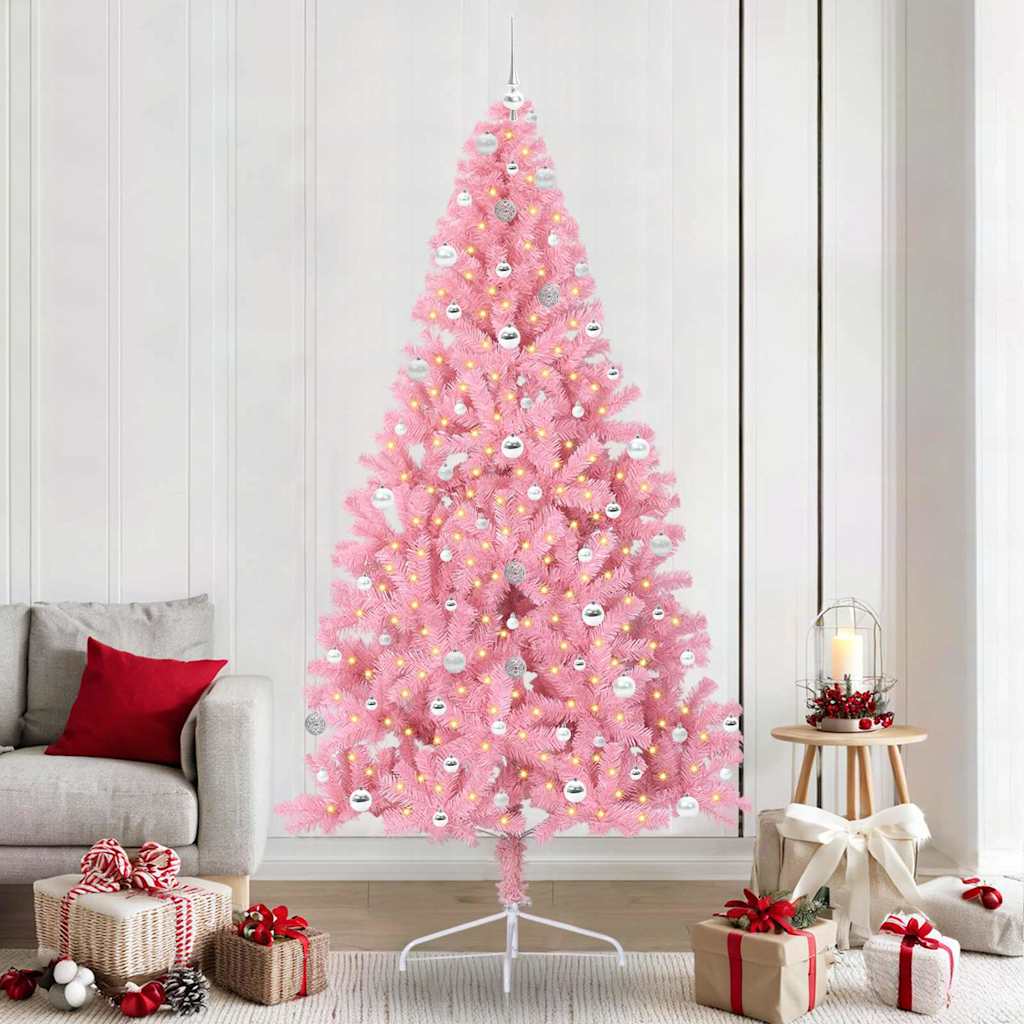 Kunstmatig Voorverlicht Kerstboom met 300 LED Roze 240 cm PVC – afbeelding 1