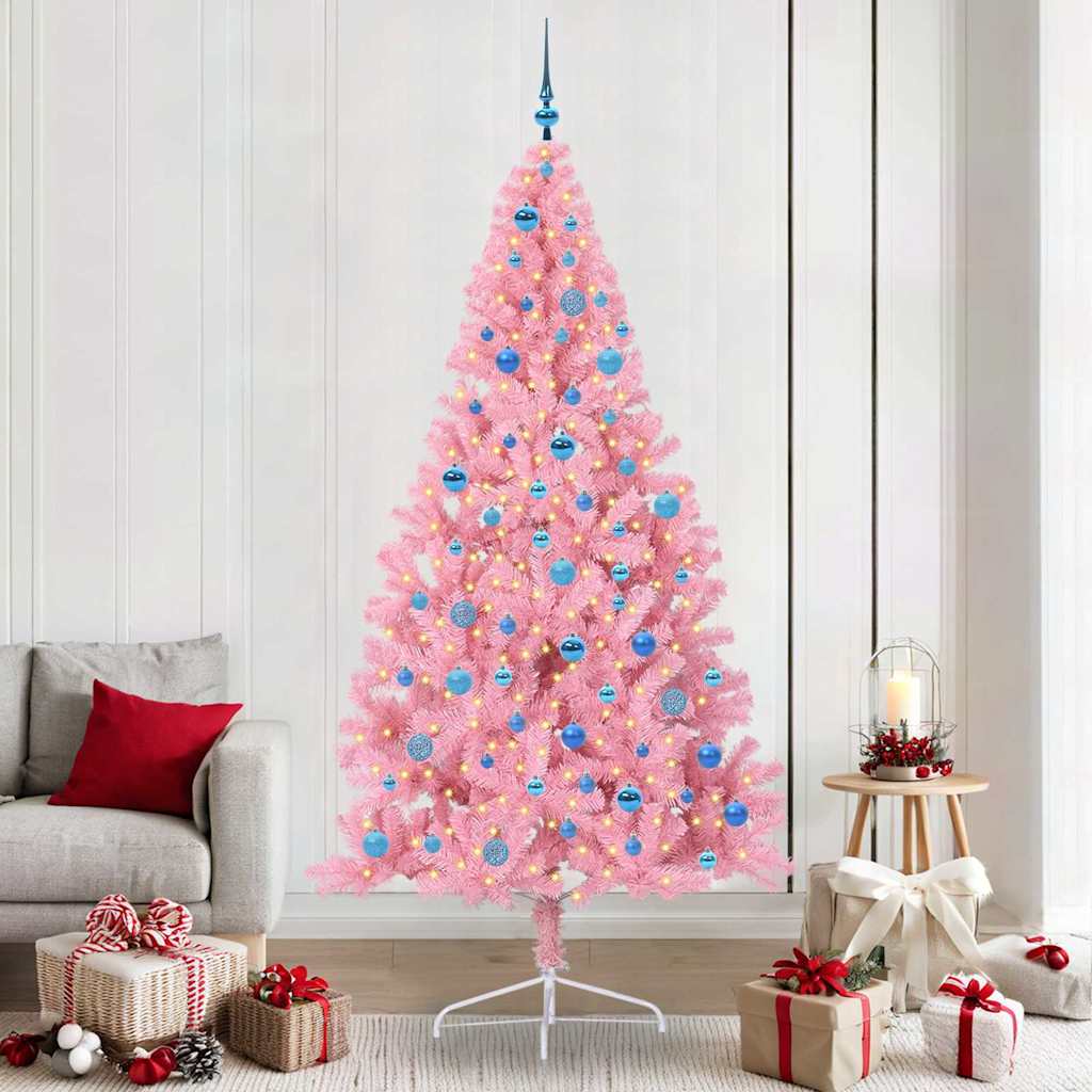 Kunstmatig Voorverlicht Kerstboom met 300 LED Roze 240 cm PVC