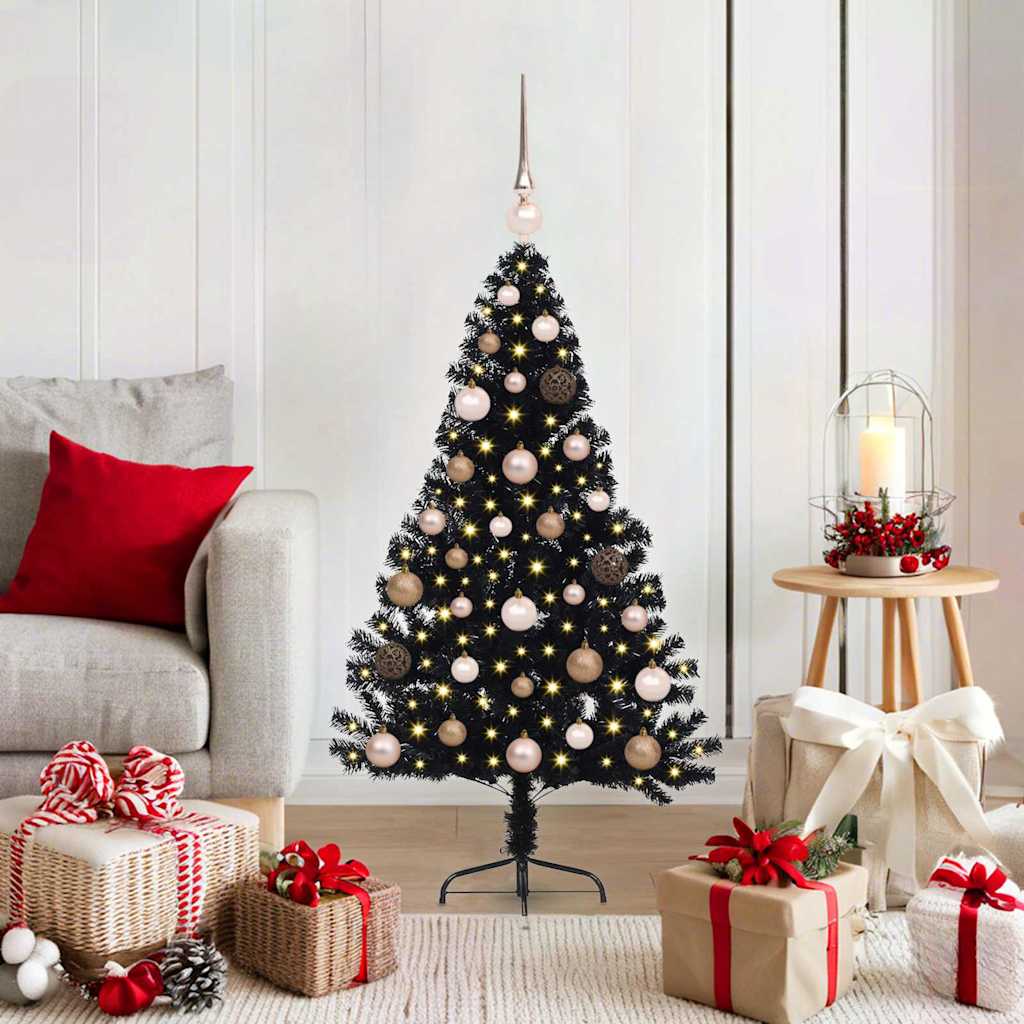 Kunstmatig Voorverlicht Kerstboom met 150 LED Zwart 120 cm PVC – afbeelding 1