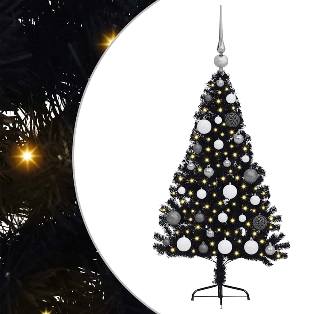 Kunstmatig Voorverlicht Kerstboom met 150 LED Zwart 120 cm PVC – afbeelding 2