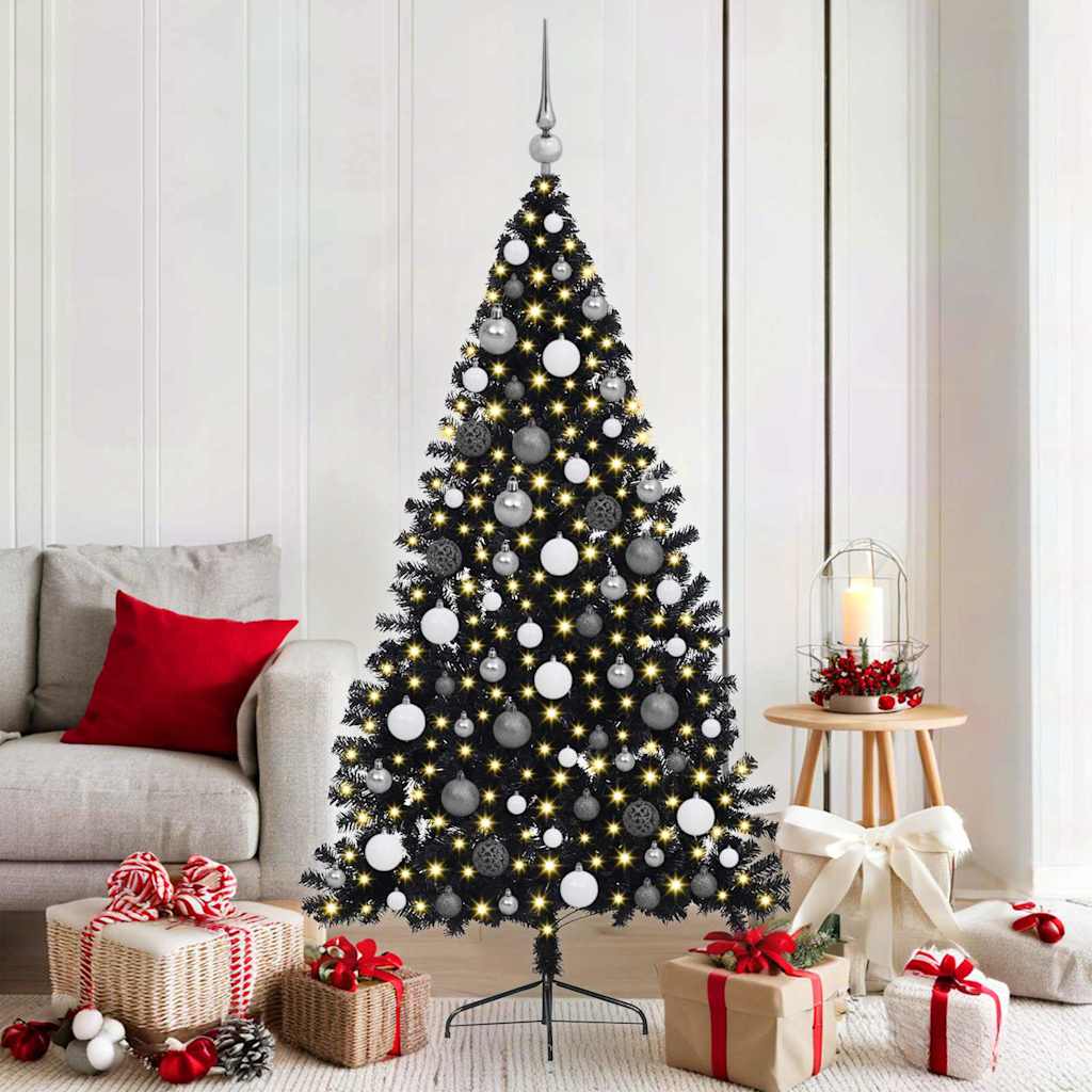 Kunstmatig Voorverlicht Kerstboom met 300 LED Zwart 180 cm PVC – afbeelding 1