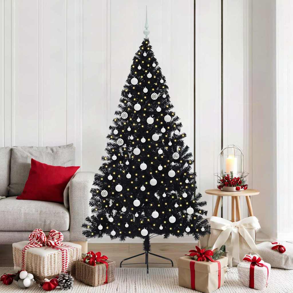 Kunstmatig Voorverlicht Kerstboom met 300 LED Zwart 180 cm PVC – afbeelding 1