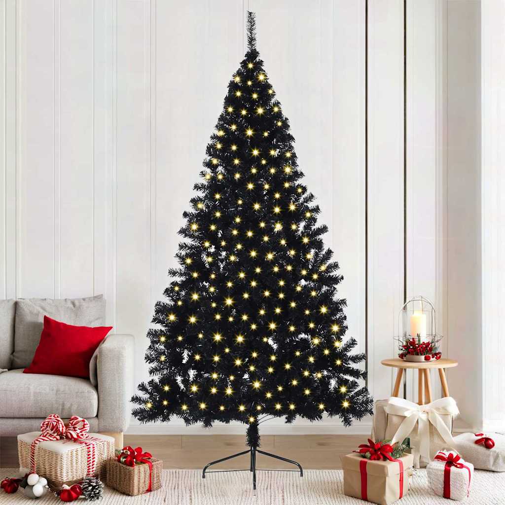 Kunstmatig Voorverlicht Kerstboom met 300 LED Zwart 210 cm PVC – afbeelding 1