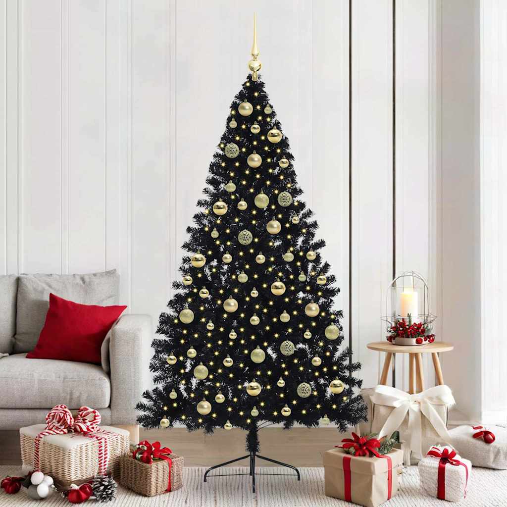 Kunstmatig Voorverlicht Kerstboom met 300 LED Zwart 210 cm PVC – afbeelding 1
