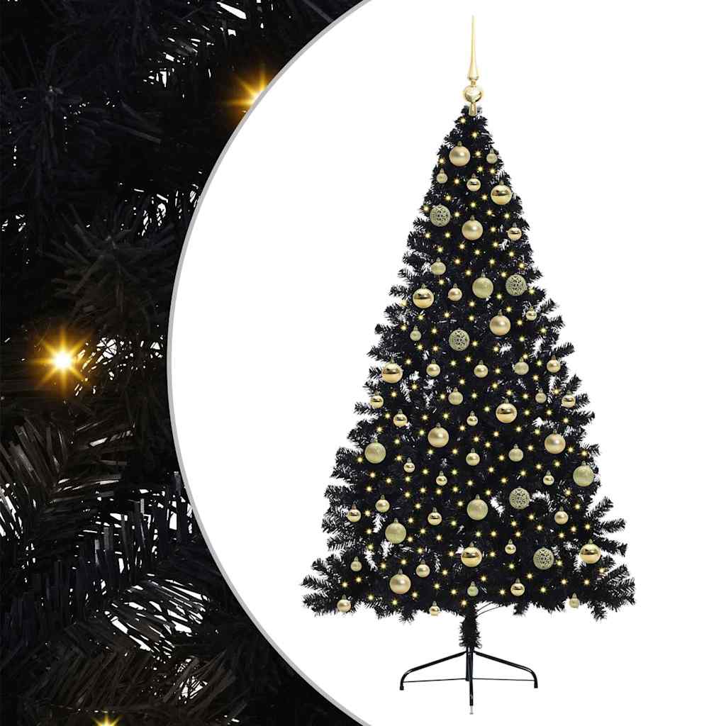 Kunstmatig Voorverlicht Kerstboom met 300 LED Zwart 210 cm PVC – afbeelding 2