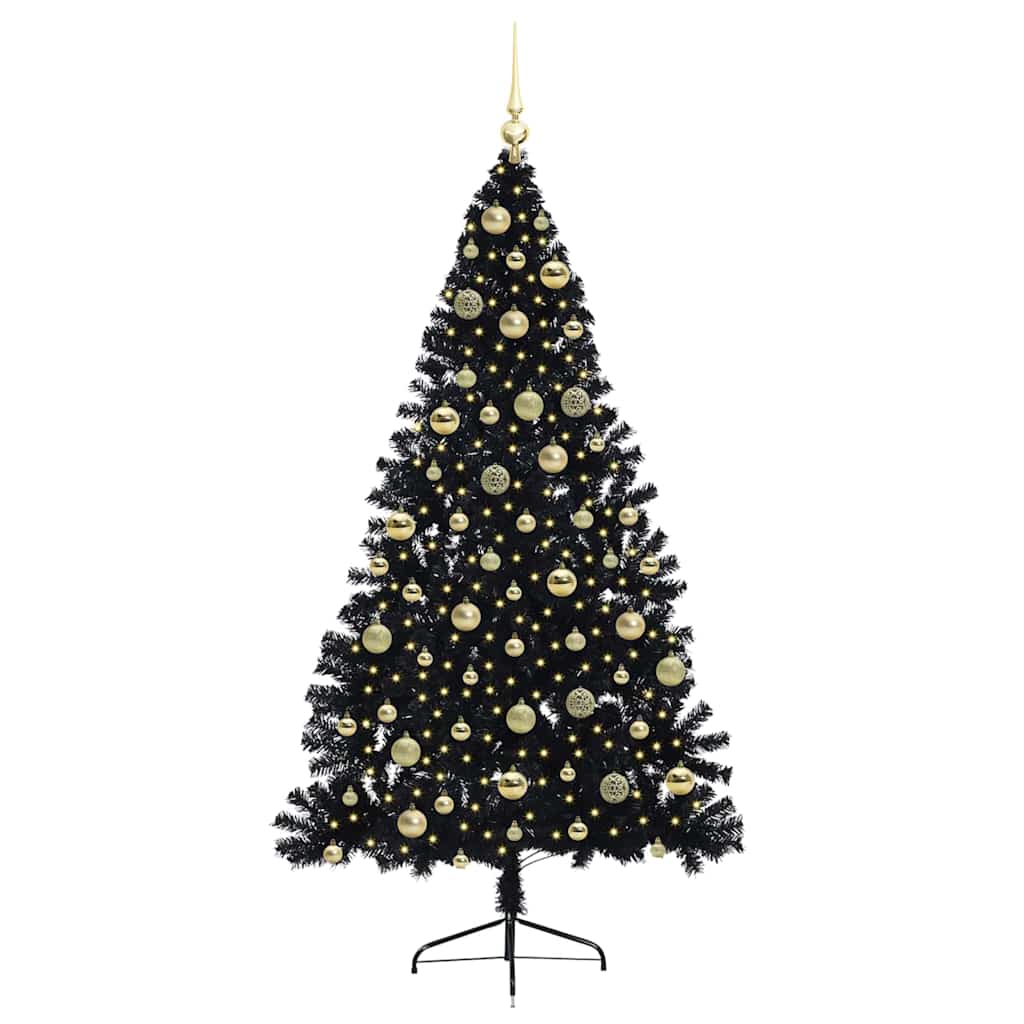 Kunstmatig Voorverlicht Kerstboom met 300 LED Zwart 210 cm PVC – afbeelding 3