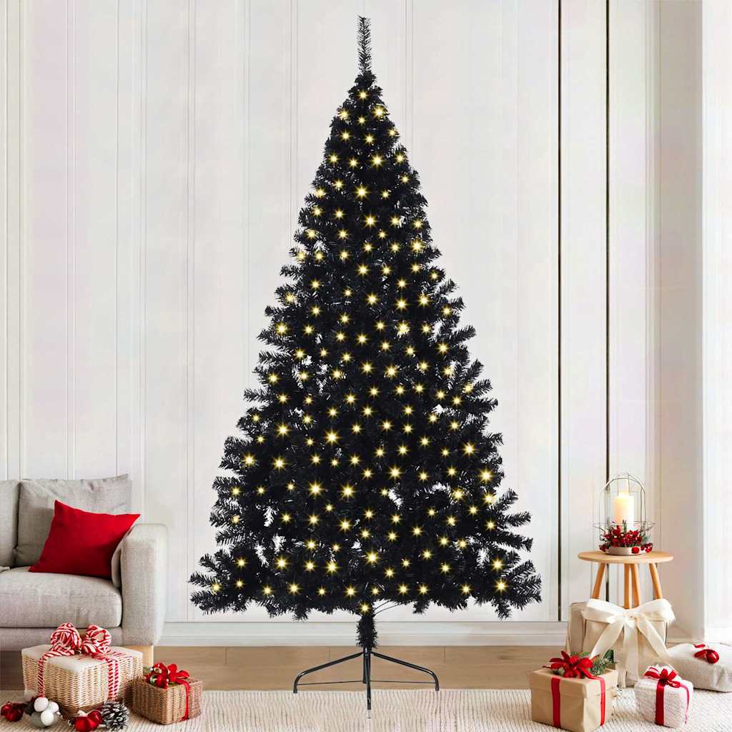 Kunstmatig Voorverlicht Kerstboom met 300 LED Zwart 240 cm PVC – afbeelding 1