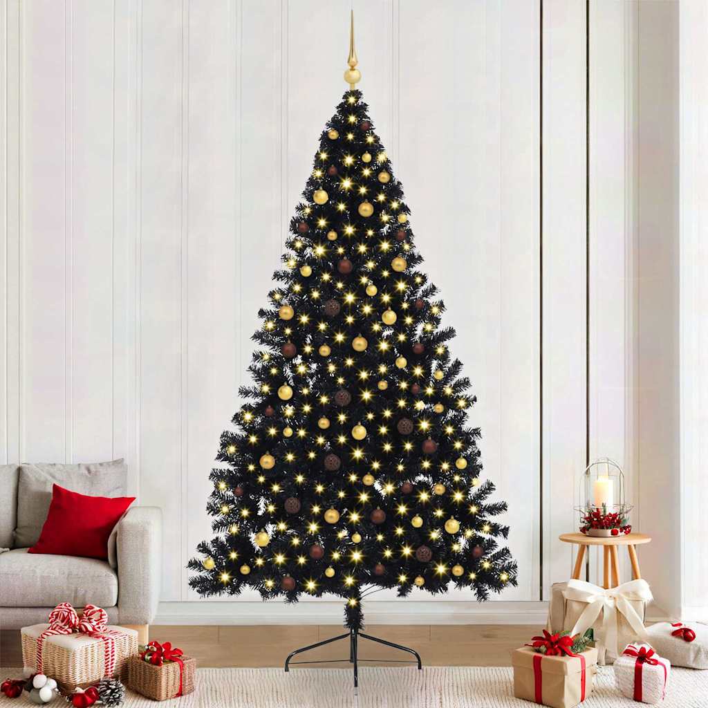 Kunstmatig Voorverlicht Kerstboom met 300 LED Zwart 240 cm PVC – afbeelding 1