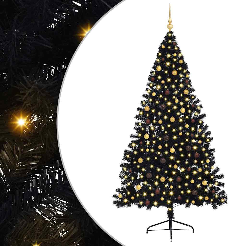 Kunstmatig Voorverlicht Kerstboom met 300 LED Zwart 240 cm PVC – afbeelding 2