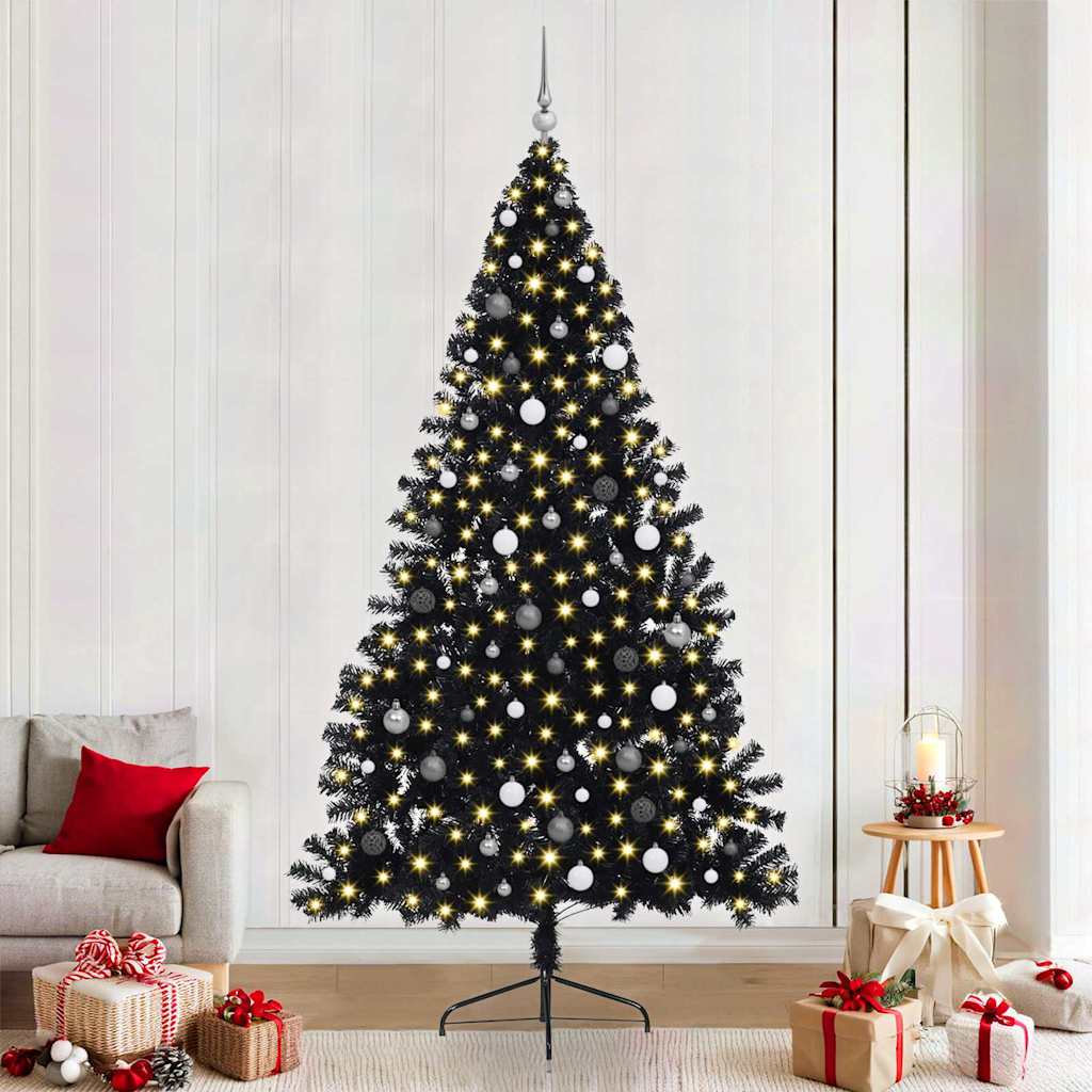 Kunstmatig Voorverlicht Kerstboom met 300 LED Zwart 240 cm PVC – afbeelding 1
