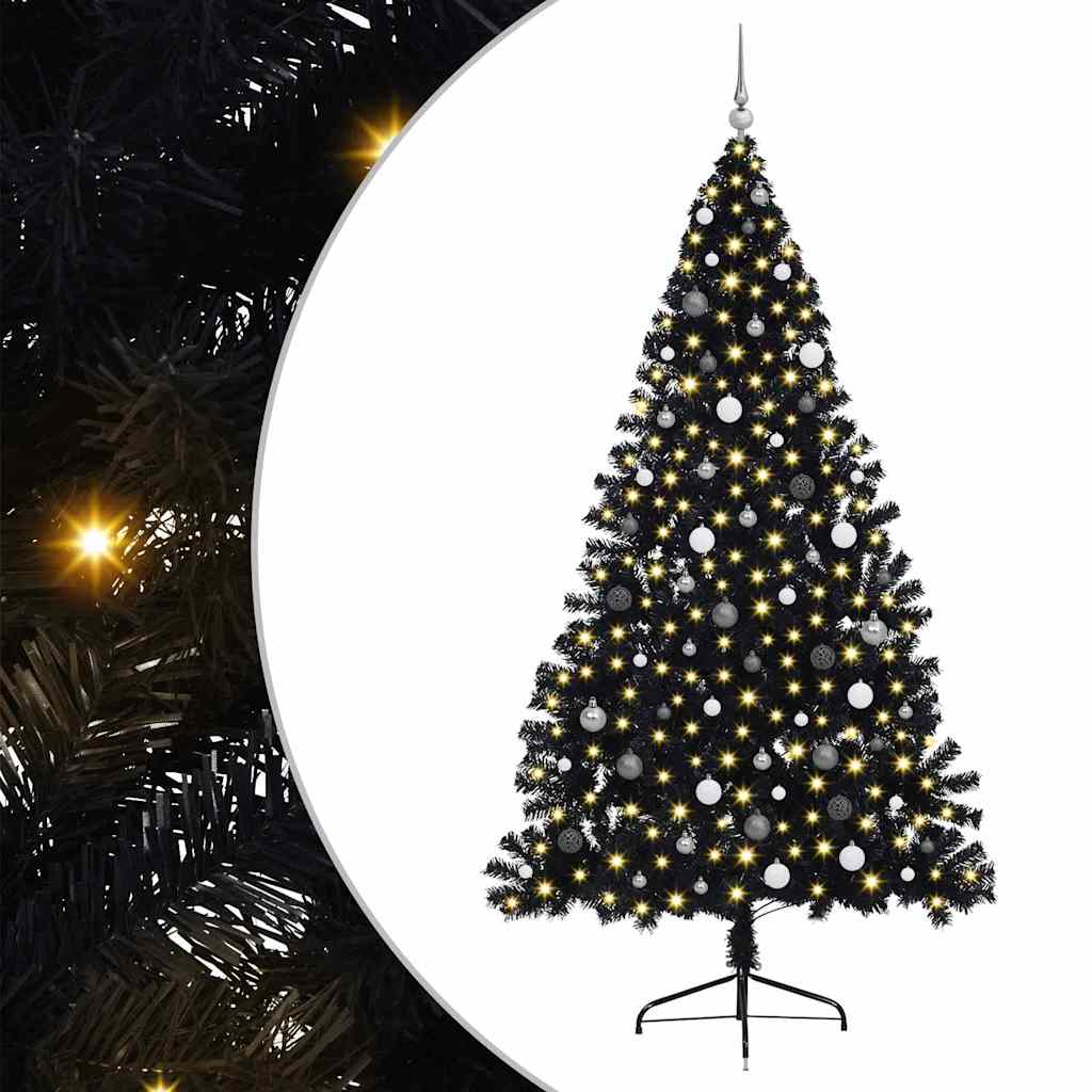 Kunstmatig Voorverlicht Kerstboom met 300 LED Zwart 240 cm PVC – afbeelding 2