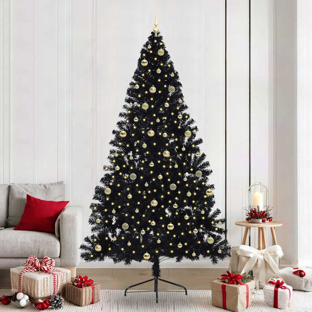 Kunstmatig Voorverlicht Kerstboom met 300 LED Zwart 240 cm PVC – afbeelding 1