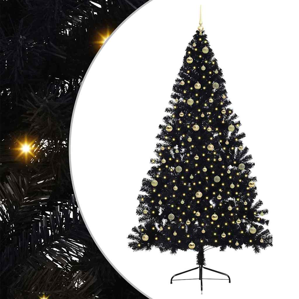 Kunstmatig Voorverlicht Kerstboom met 300 LED Zwart 240 cm PVC – afbeelding 2